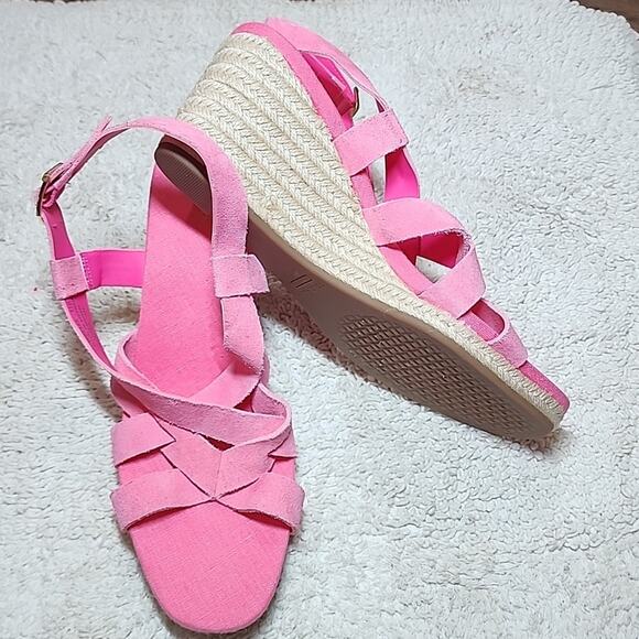 COLE HAAN CRYSTAL WEDGE SANDAL 7MM NEON FUSIA LEATHER ESPADRILLES LADIES 11 NWOB - Picture 15 of 16